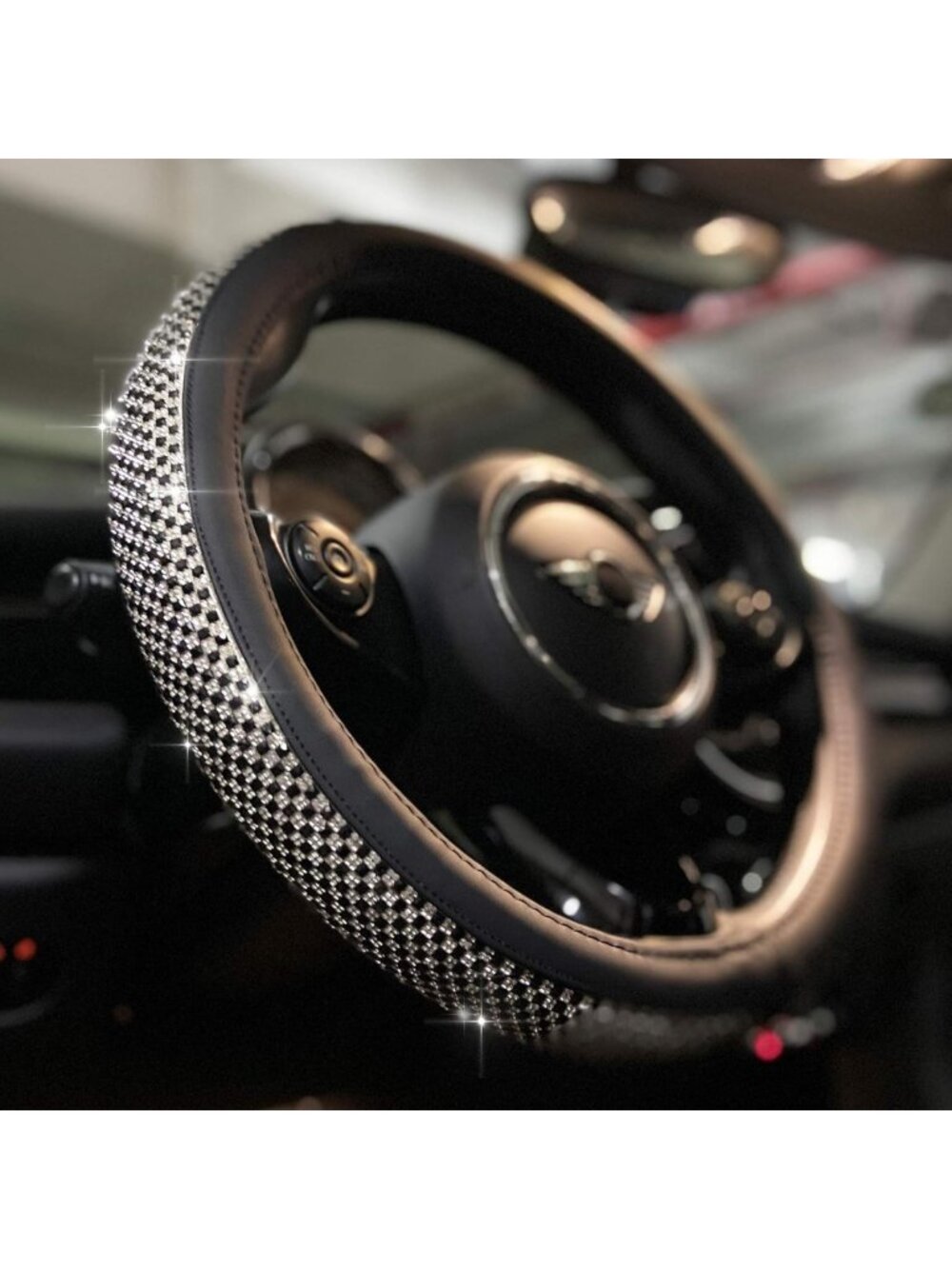 Sparkly Comfy Steering Wheel Cover, Jumbo Rhinestones, Anti-Slip Leather, 15